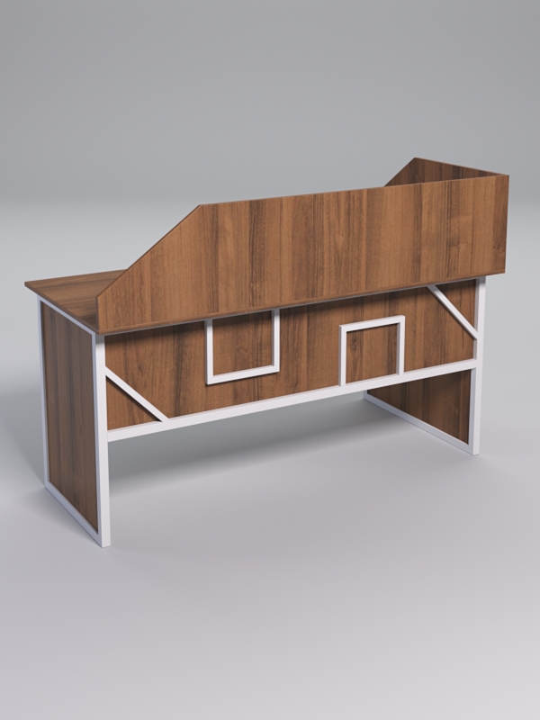 Стол эргономичный офисный СЭ-17 (левосторонний) с экраном СТРОНГ в стиле ЛОФТ декор №4, Орех + металлический каркас Белый