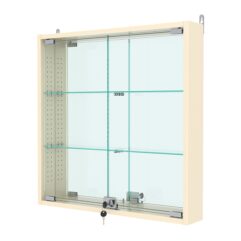 Витрина настенная с регулировочными полками №1-2АУ-РЕГ с зеркалом, Крем Вайс