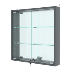 Витрина настенная с регулировочными полками №1-2АУ-РЕГ с зеркалом, Темно-Серый