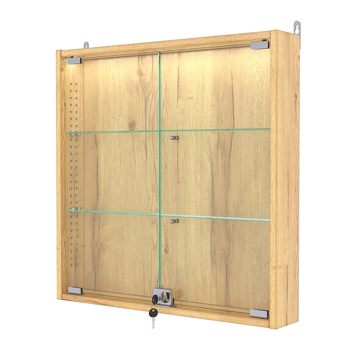 Витрина настенная с регулировочными полками №1-3АУ-РЕГ с подсветкой, Дуб Золотистый