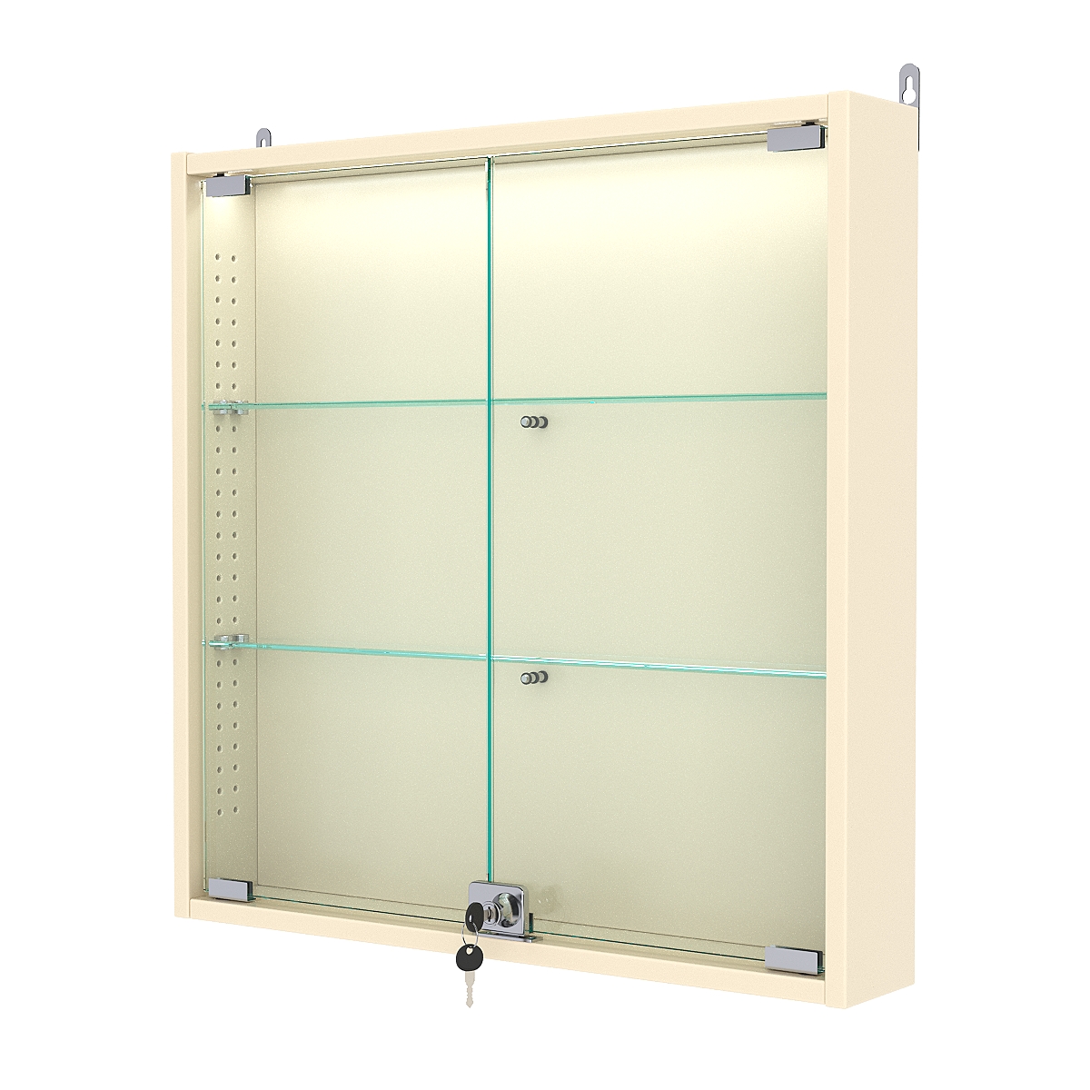 Витрина настенная с регулировочными полками №1-3АУ-РЕГ с подсветкой, Крем Вайс