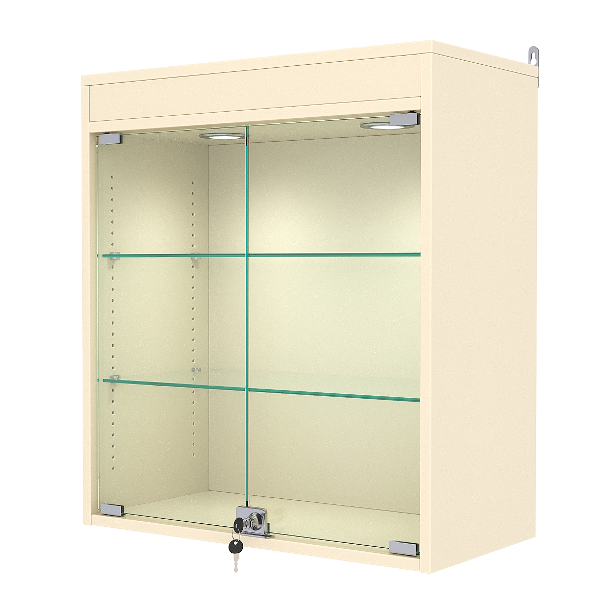 Витрина настенная с регулировочными полками №1-3АГ-РЕГ с подсветкой, Крем Вайс