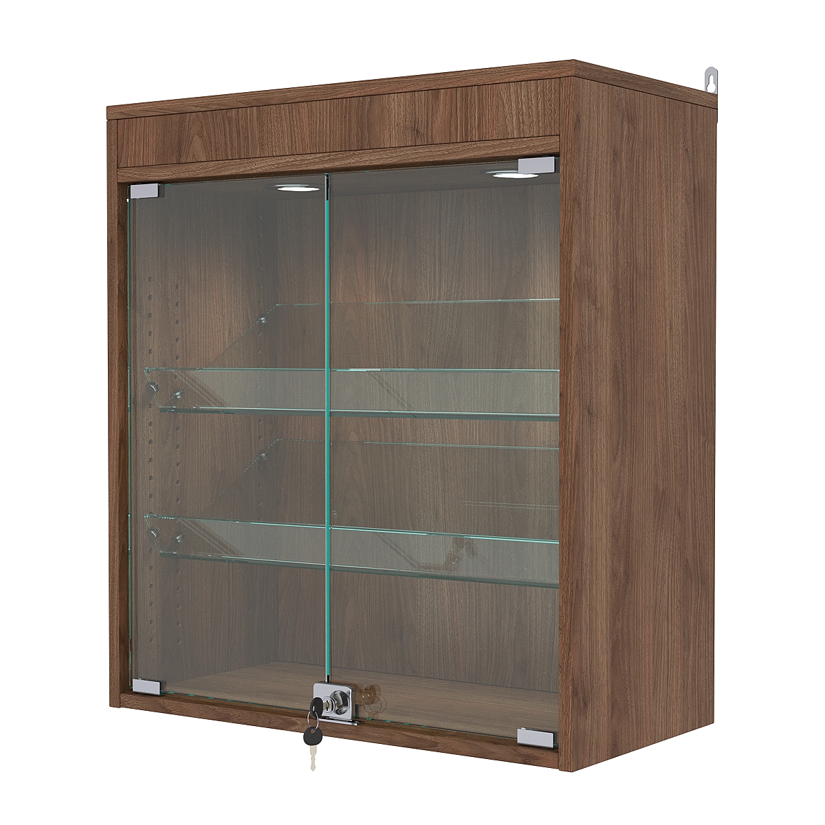 Витрина настенная с регулировочными полками №1-3АКГ-РЕГ с подсветкой, Орех