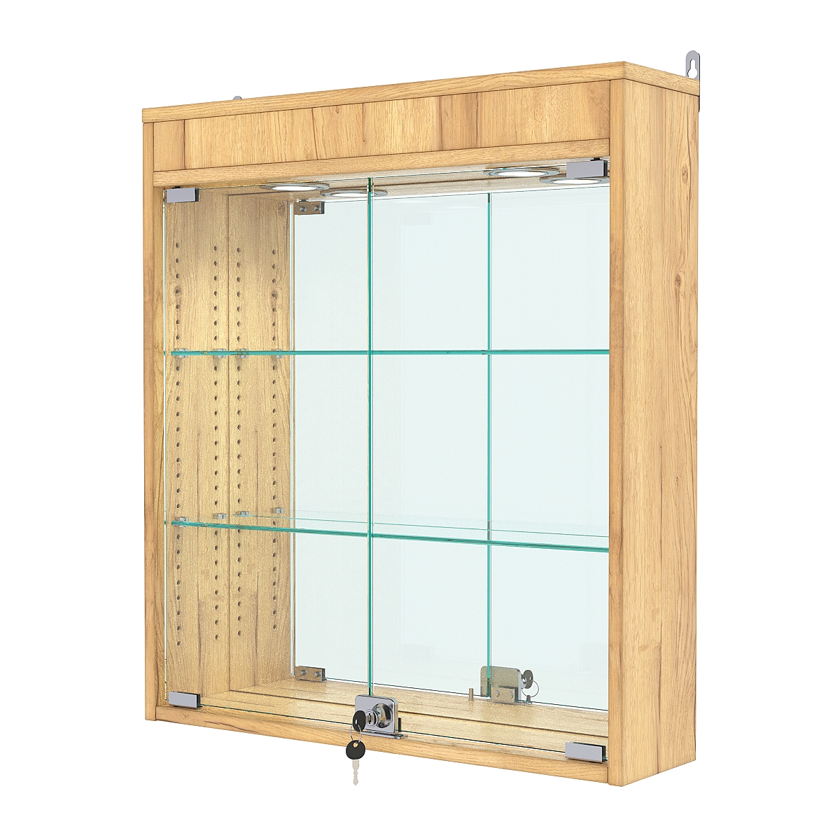 Витрина настенная с регулировочными полками №1-4А-РЕГ с зеркалом и подсветкой, Дуб Золотистый