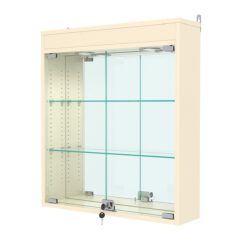 Витрина настенная с регулировочными полками №1-4А-РЕГ с зеркалом и подсветкой, Крем Вайс
