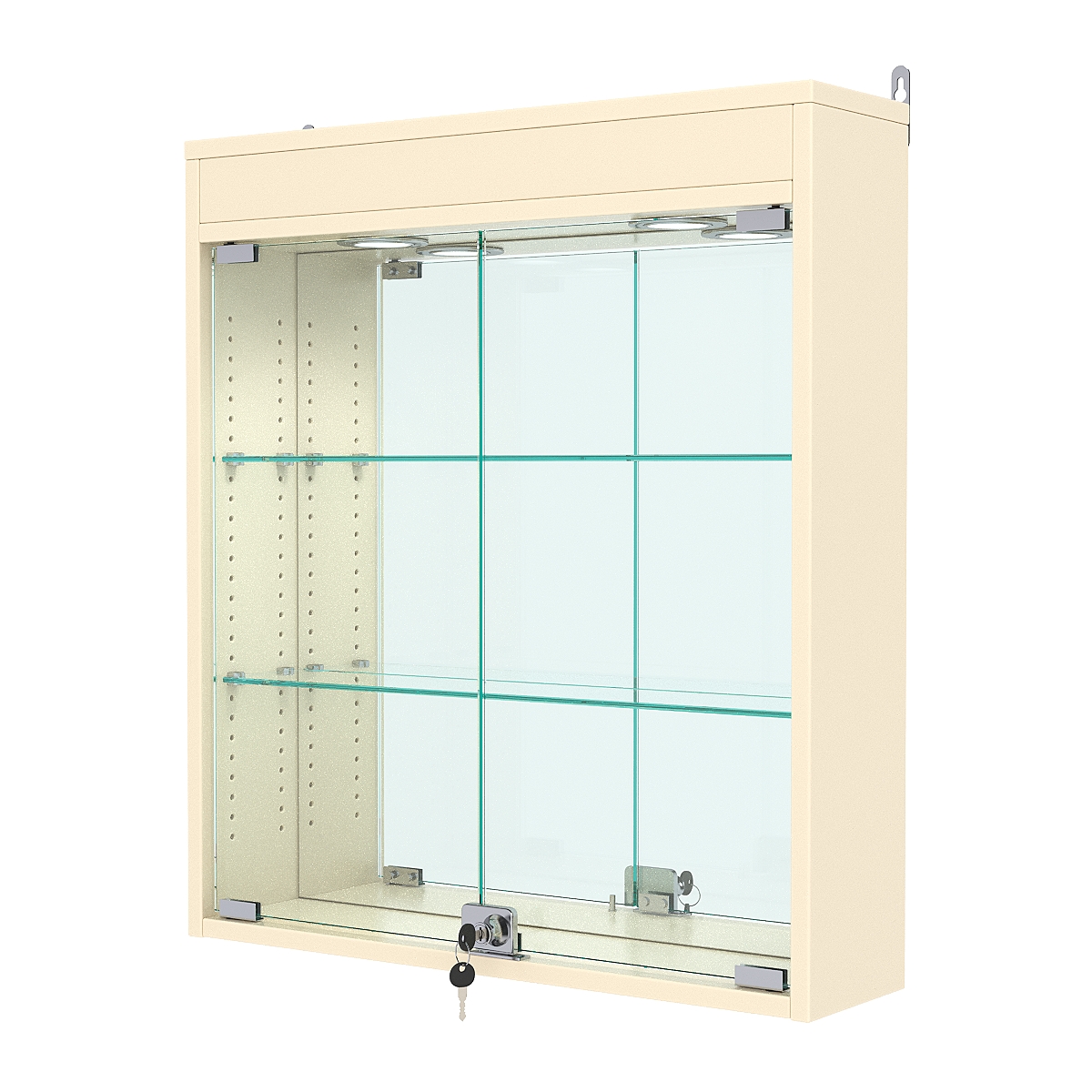 Витрина настенная с регулировочными полками №1-4А-РЕГ с зеркалом и подсветкой, Крем Вайс