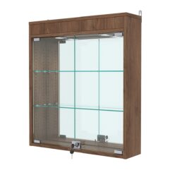 Витрина настенная с регулировочными полками №1-4А-РЕГ с зеркалом и подсветкой, Орех