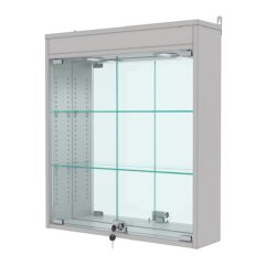 Витрина настенная с регулировочными полками №1-4А-РЕГ с зеркалом и подсветкой, Серый