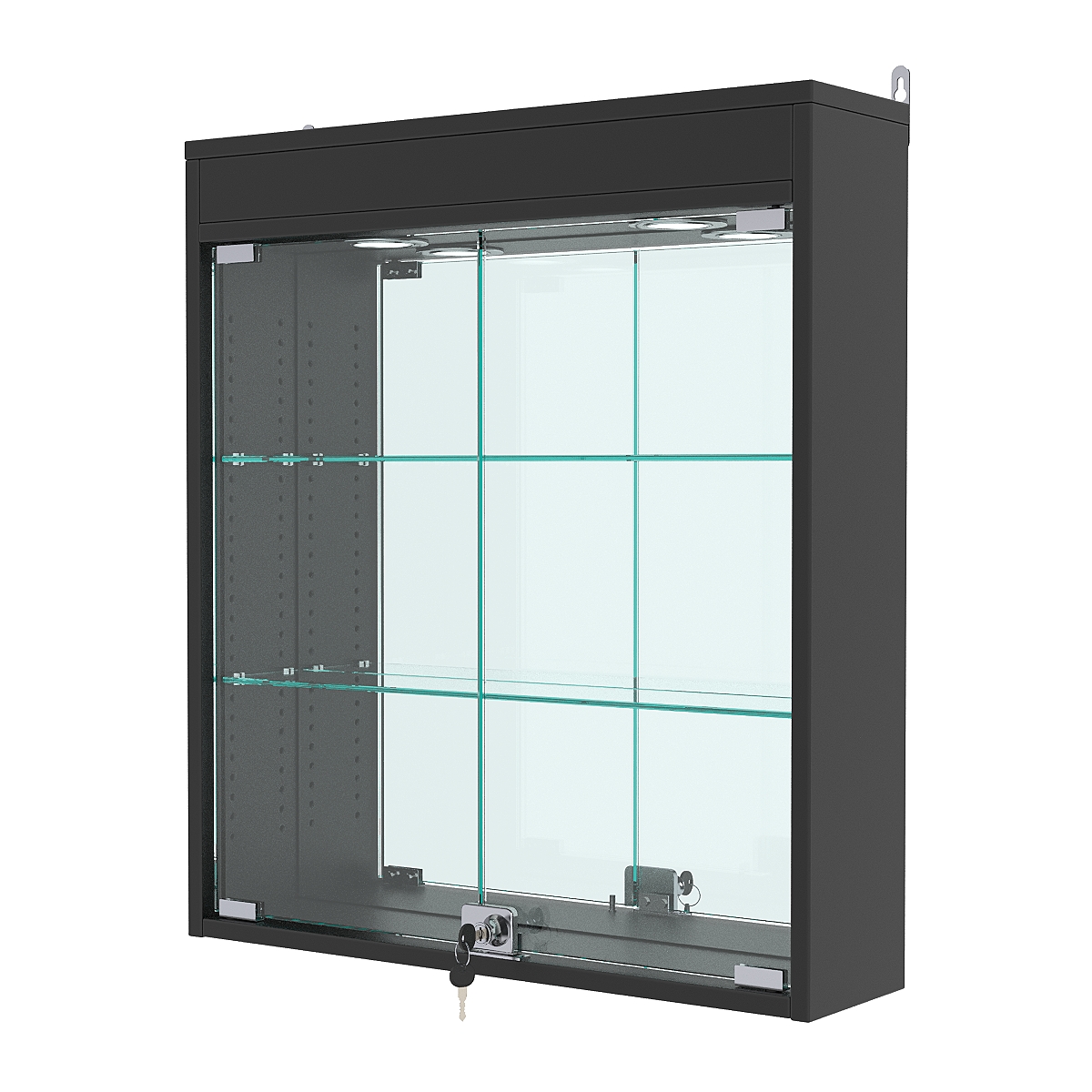 Витрина настенная с регулировочными полками №1-4А-РЕГ с зеркалом и подсветкой, Черный