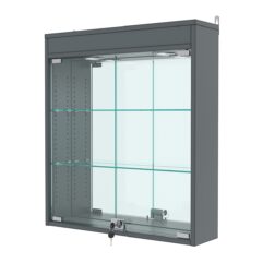 Витрина настенная с регулировочными полками №1-4А-РЕГ с зеркалом и подсветкой, Темно-Серый