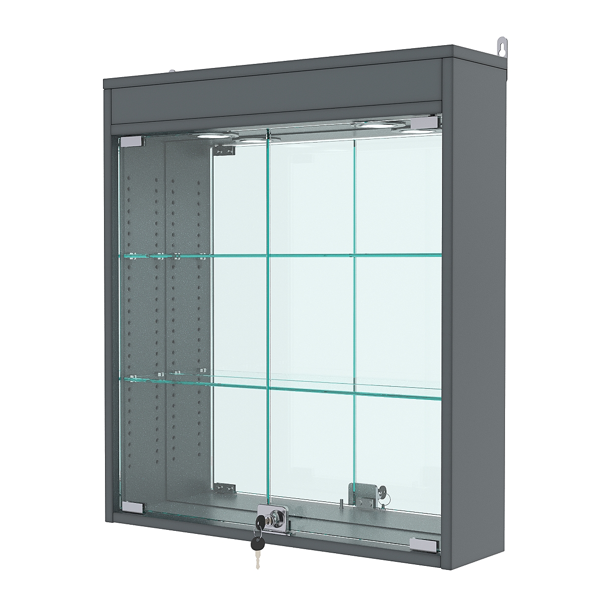 Витрина настенная с регулировочными полками №1-4А-РЕГ с зеркалом и подсветкой, Темно-Серый