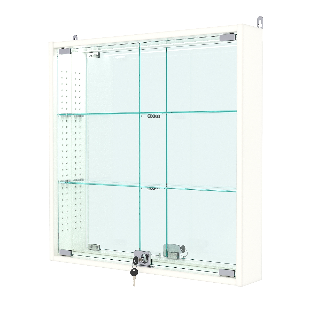 Витрина настенная с регулировочными полками №1-4АУ-РЕГ с зеркалом и с подсветкой, Белый