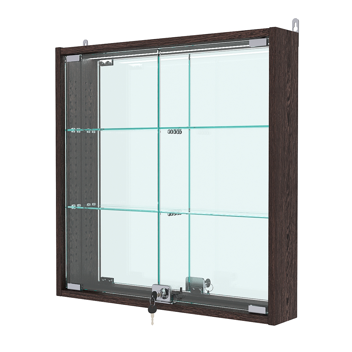 Витрина настенная с регулировочными полками №1-4АУ-РЕГ с зеркалом и с подсветкой, Дуб Венге