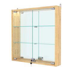 Витрина настенная с регулировочными полками №1-4АУ-РЕГ с зеркалом и с подсветкой, Дуб Золотистый