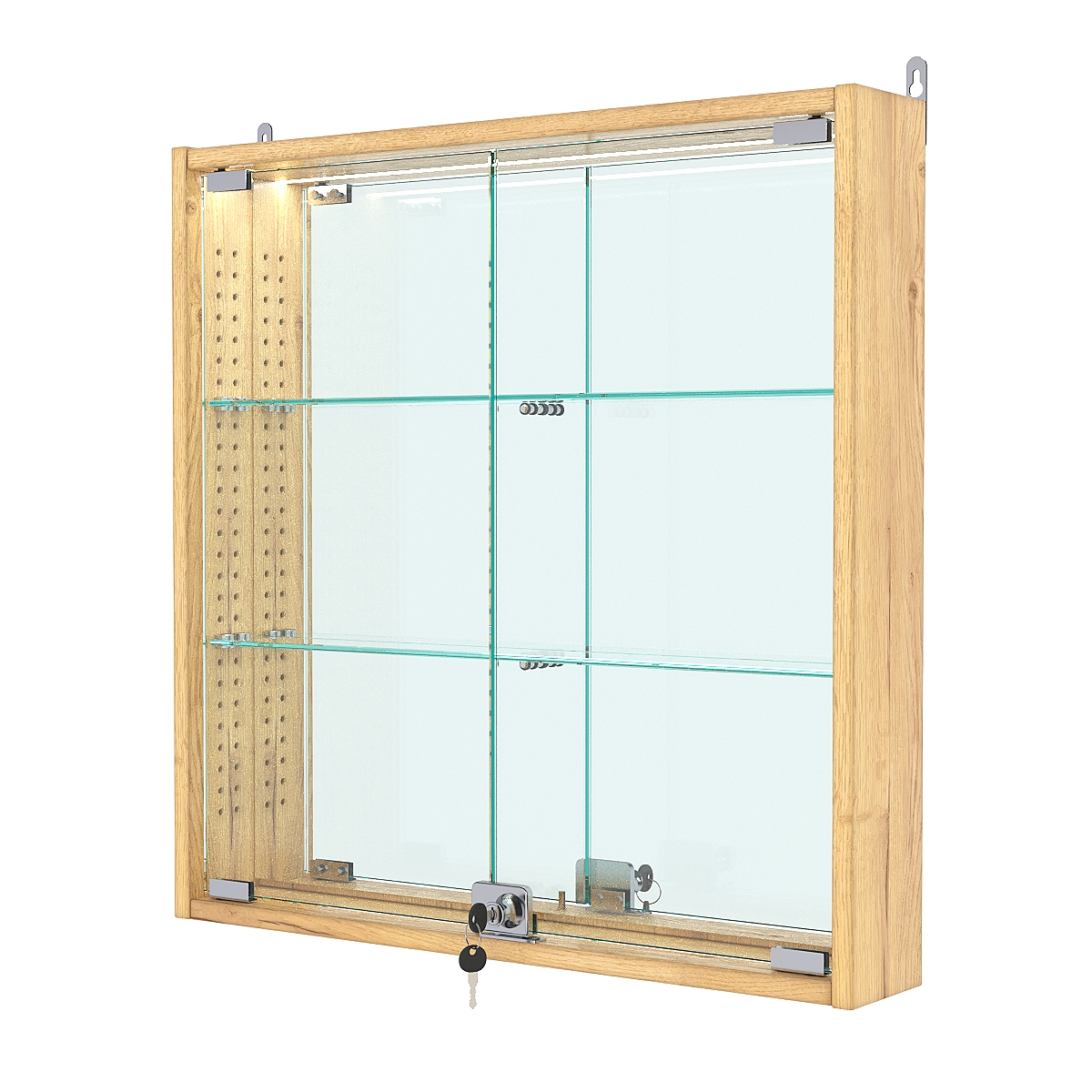 Витрина настенная с регулировочными полками №1-4АУ-РЕГ с зеркалом и с подсветкой, Дуб Золотистый