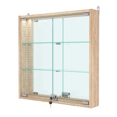 Витрина настенная с регулировочными полками №1-4АУ-РЕГ с зеркалом и с подсветкой, Дуб Сонома