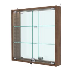 Витрина настенная с регулировочными полками №1-4АУ-РЕГ с зеркалом и с подсветкой, Орех