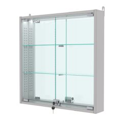 Витрина настенная с регулировочными полками №1-4АУ-РЕГ с зеркалом и с подсветкой, Серый