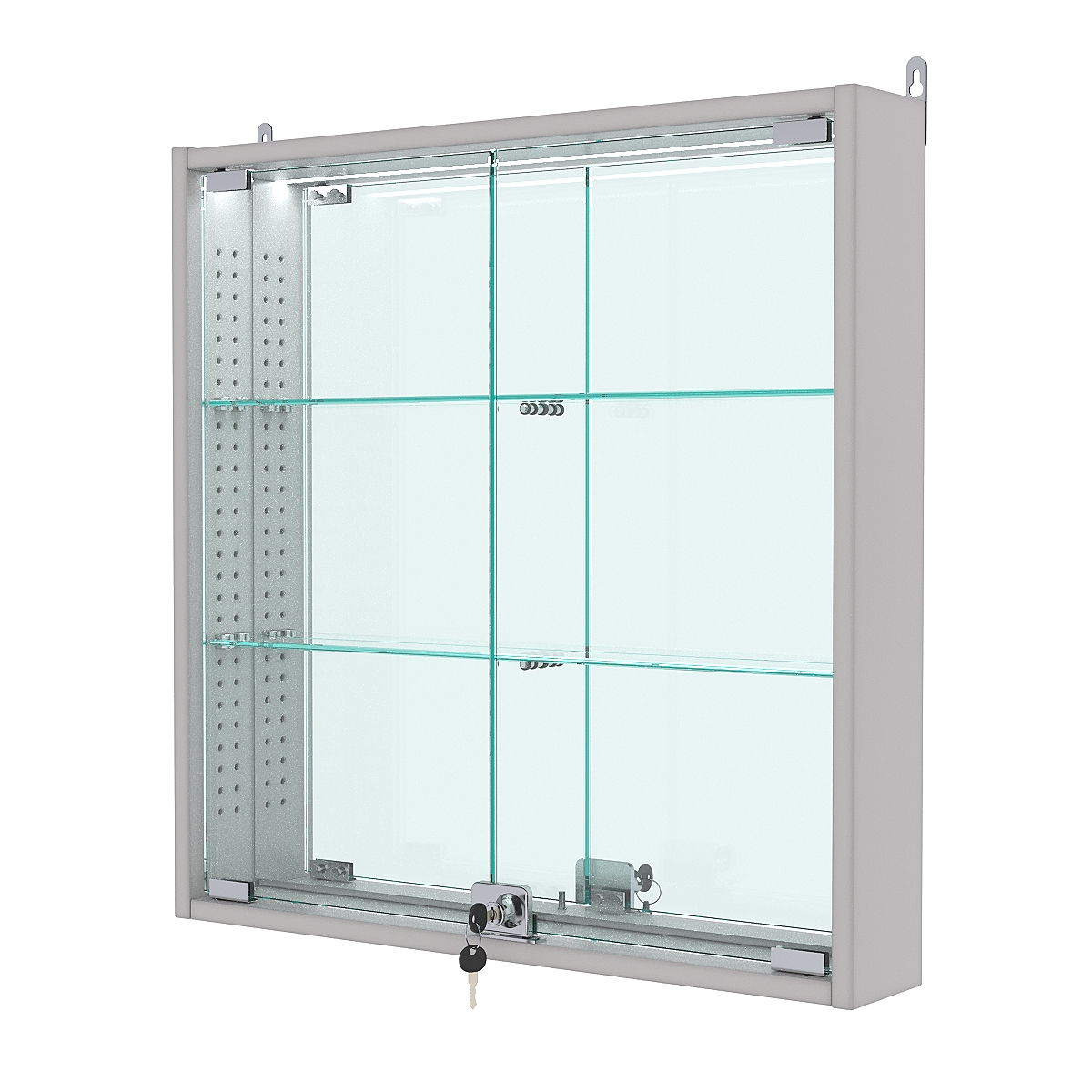 Витрина настенная с регулировочными полками №1-4АУ-РЕГ с зеркалом и с подсветкой, Серый