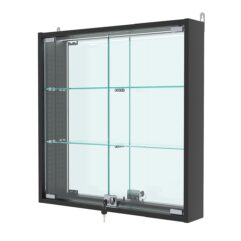 Витрина настенная с регулировочными полками №1-4АУ-РЕГ с зеркалом и с подсветкой, Черный