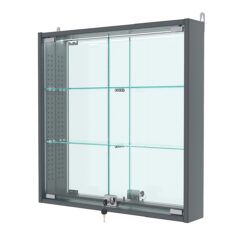 Витрина настенная с регулировочными полками №1-4АУ-РЕГ с зеркалом и с подсветкой, Темно-Серый