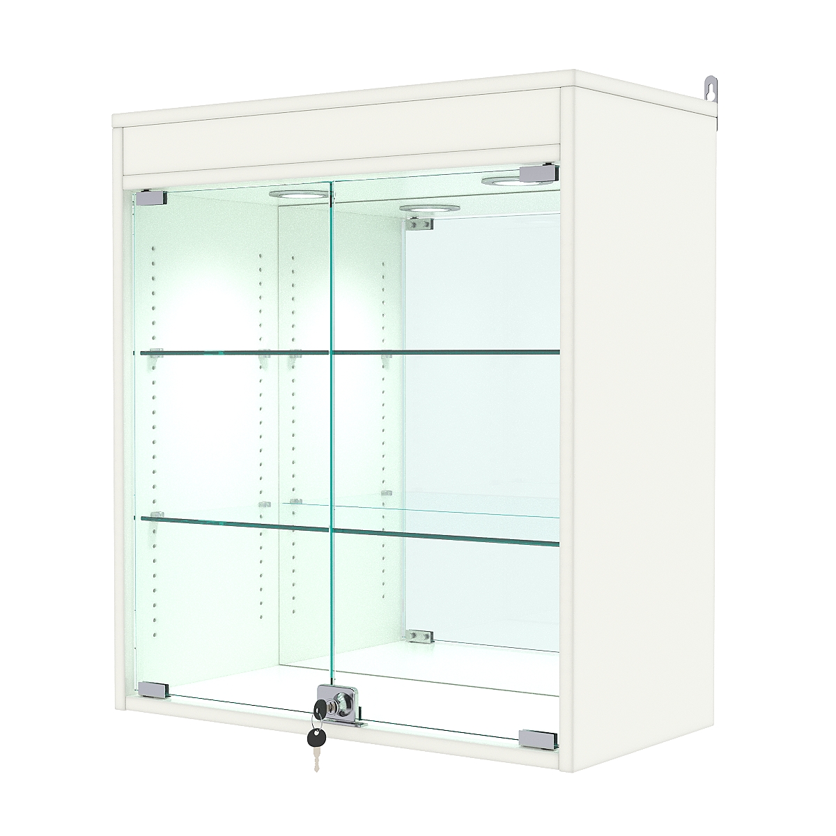 Витрина настенная с регулировочными полками №1-4АГ-РЕГ с зеркалом и подсветкой, Белый
