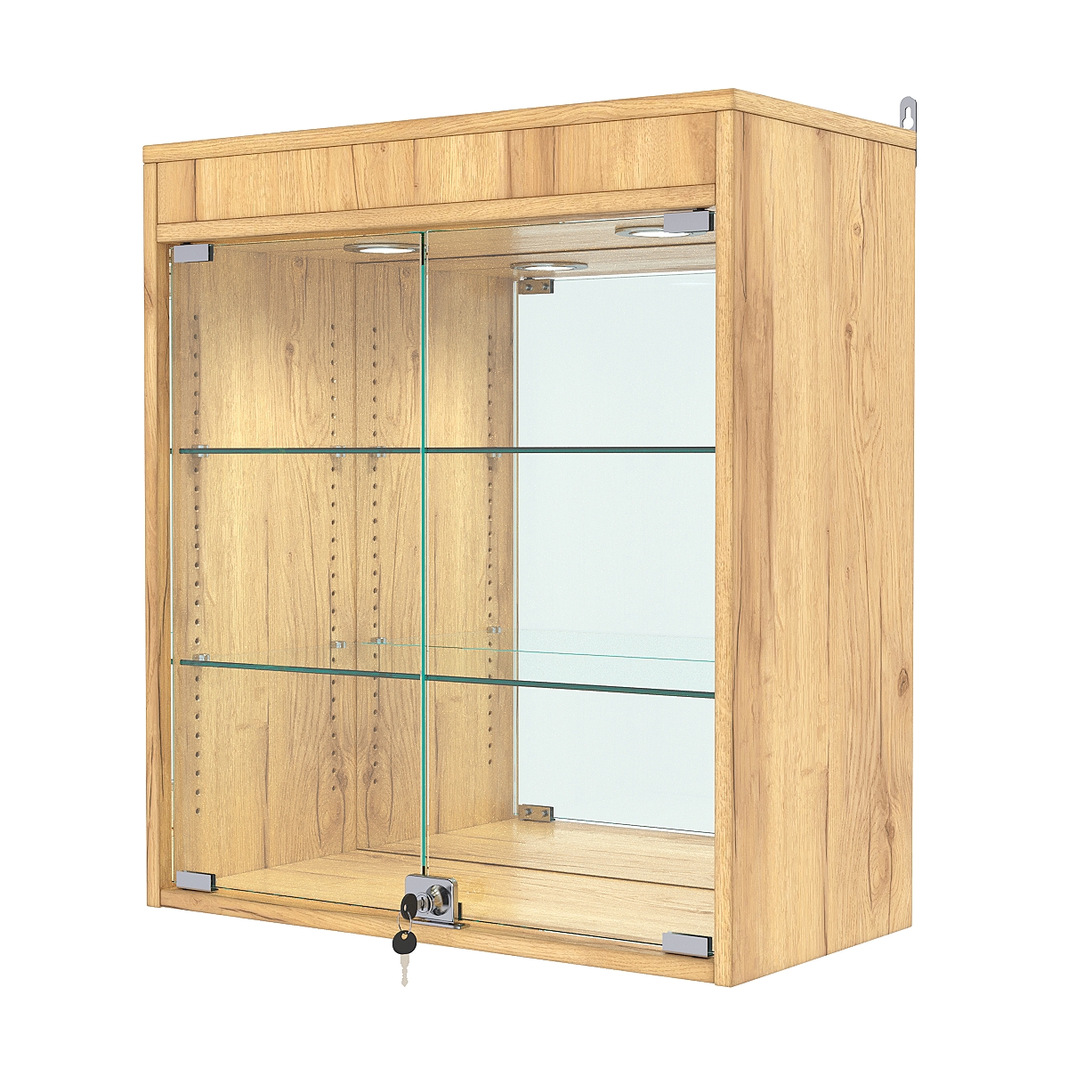 Витрина настенная с регулировочными полками №1-4АГ-РЕГ с зеркалом и подсветкой, Дуб Золотистый