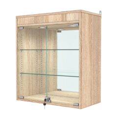 Витрина настенная с регулировочными полками №1-4АГ-РЕГ с зеркалом и подсветкой, Дуб Сонома