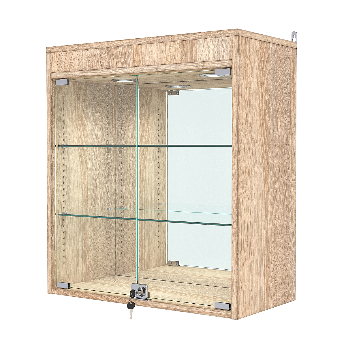 Витрина настенная с регулировочными полками №1-4АГ-РЕГ с зеркалом и подсветкой, Дуб Сонома