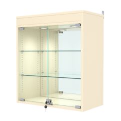 Витрина настенная с регулировочными полками №1-4АГ-РЕГ с зеркалом и подсветкой, Крем Вайс