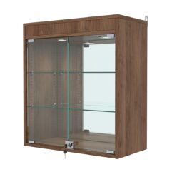 Витрина настенная с регулировочными полками №1-4АГ-РЕГ с зеркалом и подсветкой, Орех