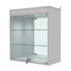 Витрина настенная с регулировочными полками №1-4АГ-РЕГ с зеркалом и подсветкой, Серый