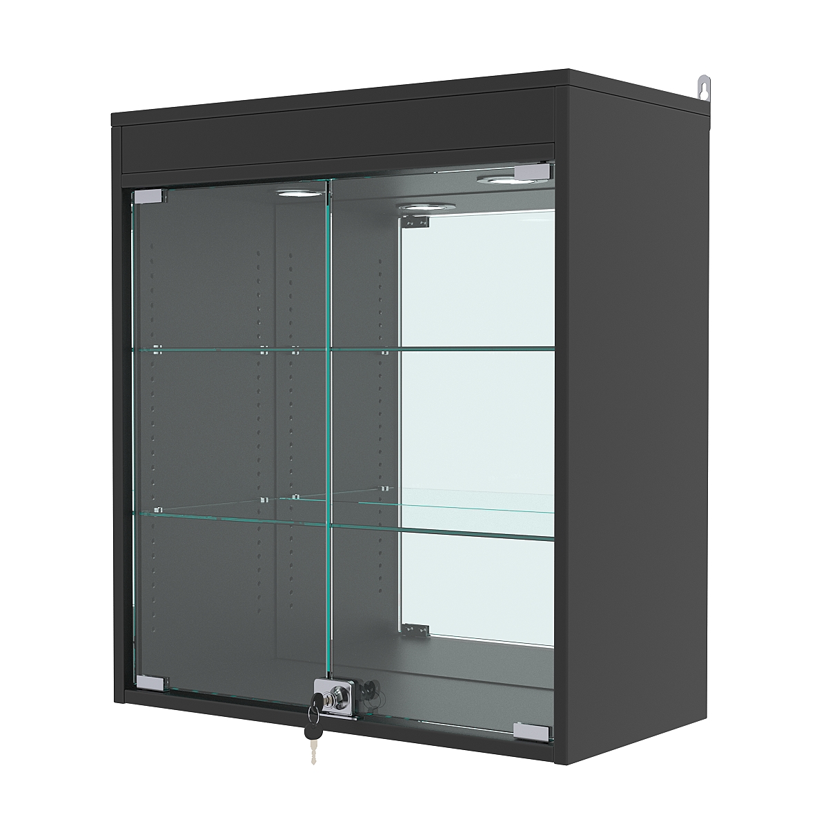 Витрина настенная с регулировочными полками №1-4АГ-РЕГ с зеркалом и подсветкой, Черный