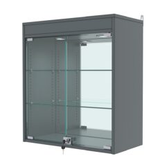 Витрина настенная с регулировочными полками №1-4АГ-РЕГ с зеркалом и подсветкой, Темно-Серый