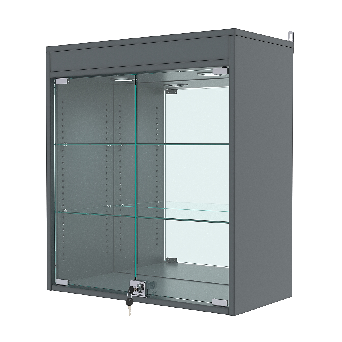 Витрина настенная с регулировочными полками №1-4АГ-РЕГ с зеркалом и подсветкой, Темно-Серый