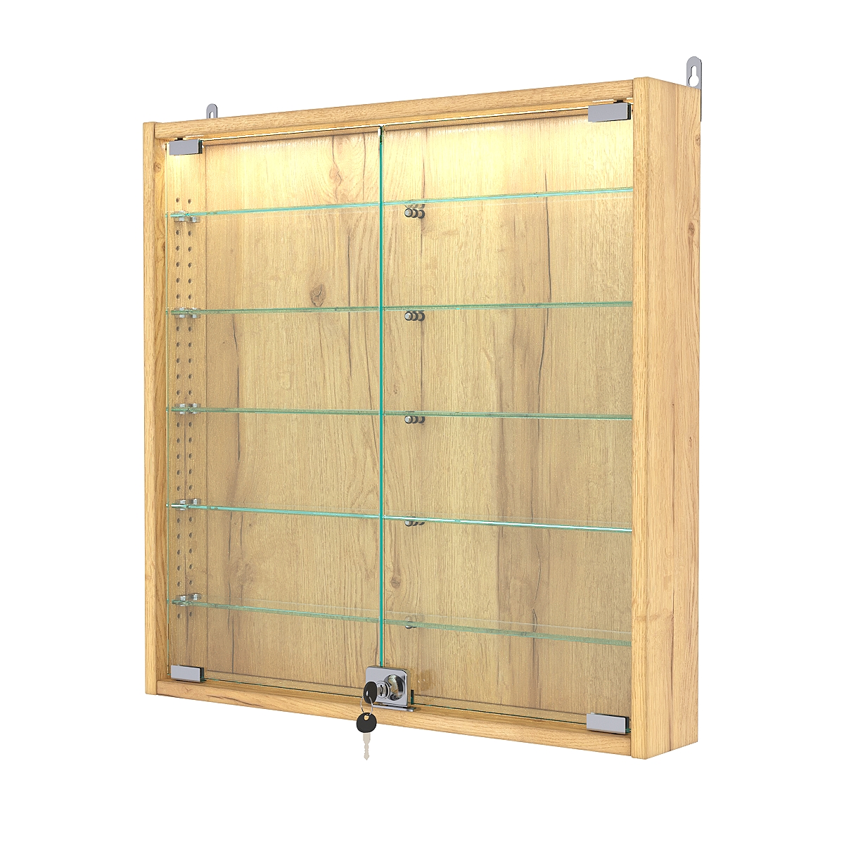 Витрина настенная с регулировочными полками №1-7АУ-РЕГ с подсветкой, Дуб Золотистый