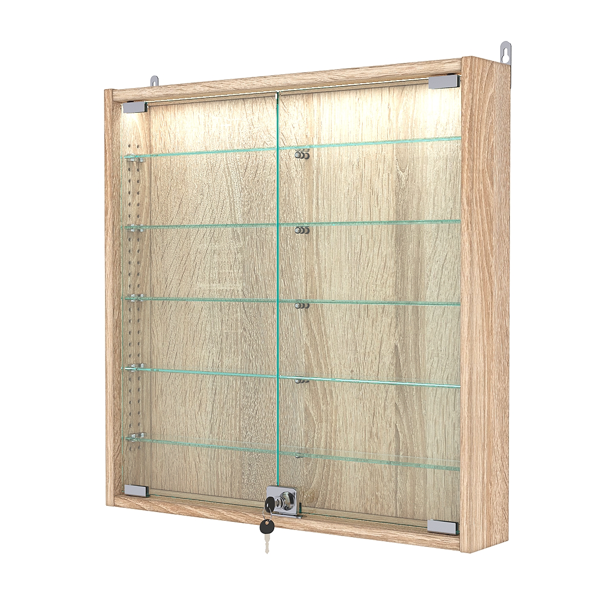 Витрина настенная с регулировочными полками №1-7АУ-РЕГ с подсветкой, Дуб Сонома