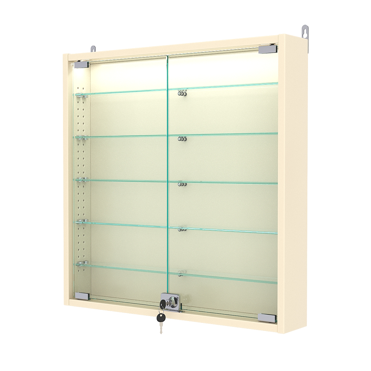 Витрина настенная с регулировочными полками №1-7АУ-РЕГ с подсветкой, Крем Вайс