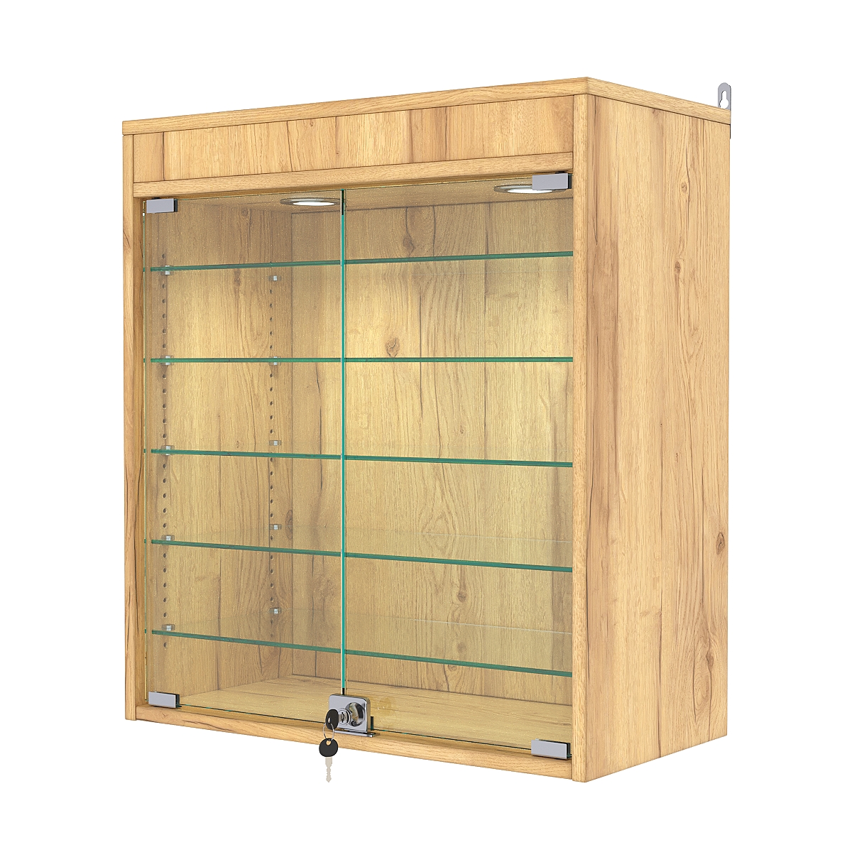 Витрина настенная с регулировочными полками №1-7АГ-РЕГ с подсветкой, Дуб Золотистый