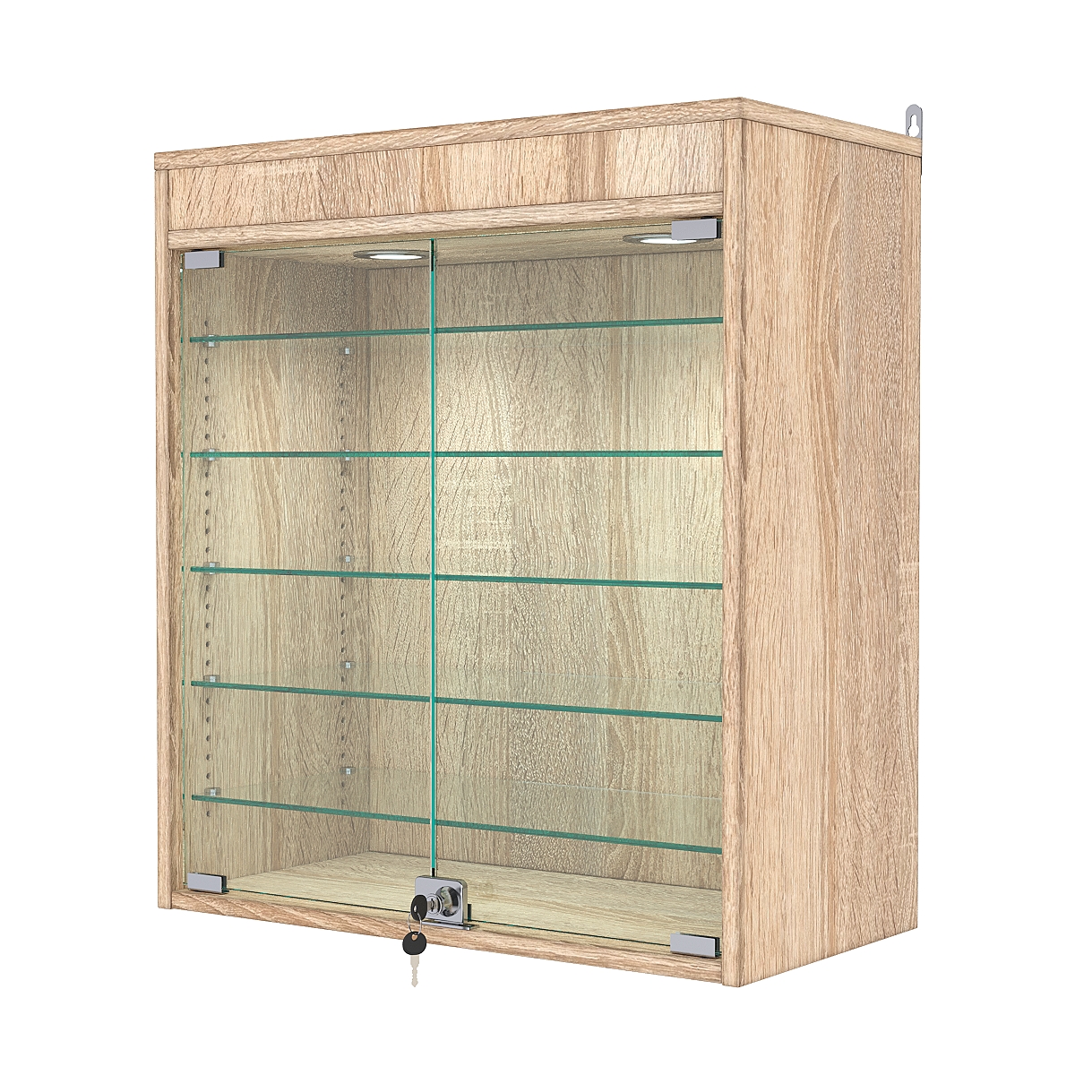 Витрина настенная с регулировочными полками №1-7АГ-РЕГ с подсветкой, Дуб Сонома