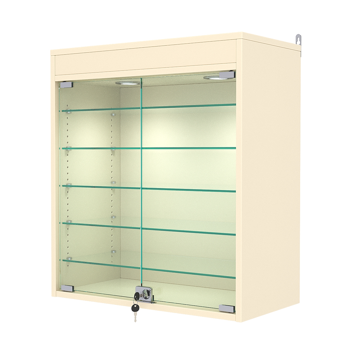 Витрина настенная с регулировочными полками №1-7АГ-РЕГ с подсветкой, Крем Вайс