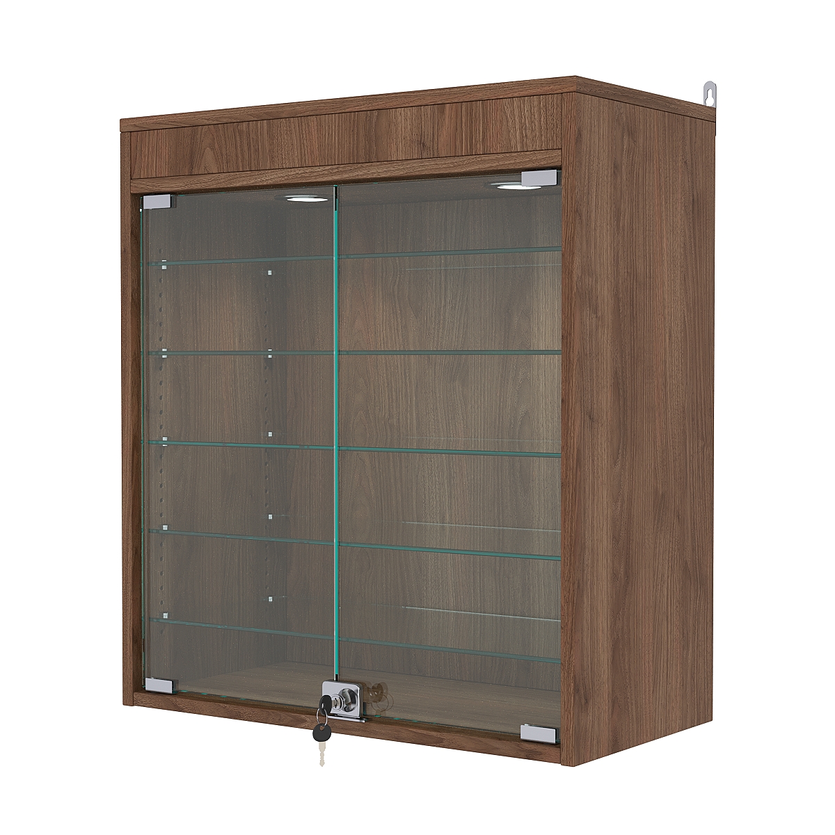 Витрина настенная с регулировочными полками №1-7АГ-РЕГ с подсветкой, Орех