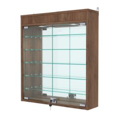Витрина настенная с регулировочными полками №1-8А-РЕГ с зеркалом и подсветкой, Орех