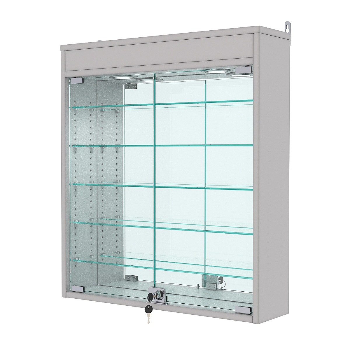 Витрина настенная с регулировочными полками №1-8А-РЕГ с зеркалом и подсветкой, Серый