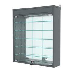 Витрина настенная с регулировочными полками №1-8А-РЕГ с зеркалом и подсветкой, Темно-Серый