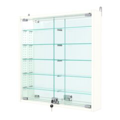 Витрина настенная с регулировочными полками №1-8АУ-РЕГ с зеркалом и с подсветкой, Белый