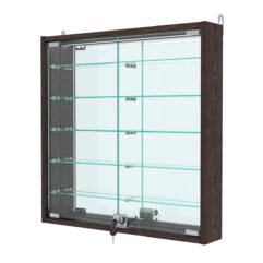 Витрина настенная с регулировочными полками №1-8АУ-РЕГ с зеркалом и с подсветкой, Дуб Венге