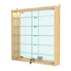 Витрина настенная с регулировочными полками №1-8АУ-РЕГ с зеркалом и с подсветкой, Дуб Золотистый