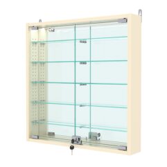 Витрина настенная с регулировочными полками №1-8АУ-РЕГ с зеркалом и с подсветкой, Крем Вайс