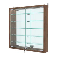 Витрина настенная с регулировочными полками №1-8АУ-РЕГ с зеркалом и с подсветкой, Орех
